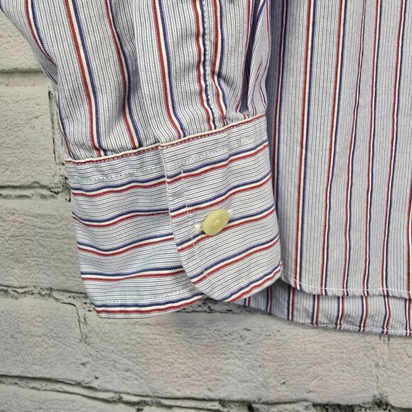 J. CREW MENS BUTTON DOWN LONG SLEEVE SHIRT BLUE STRIPED WHITE CUFF SIZE LARGE - Picture 3 of 7